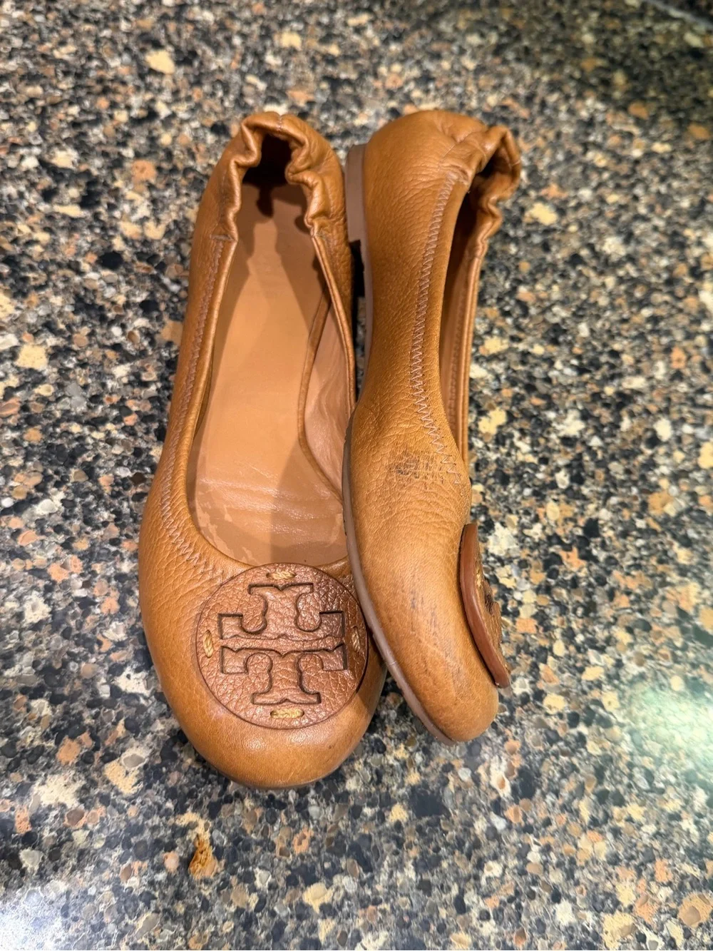 Tory Burch Tan Leather Logo Ballet Flats 7.5
